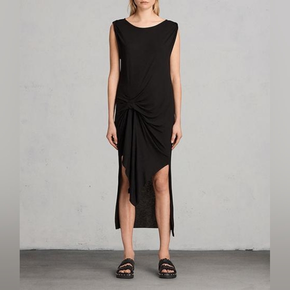 Allsaints Riviera Jersey Gathered Asymmetrical Dress Angora Viscose Sz 6 - Picture 14 of 16